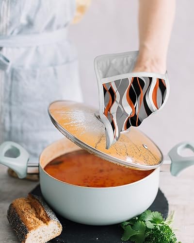 Miniatura 4 de Juego de 2 soportes para ollas con bolsillo para cocina, almohadillas calientes de aislamiento térmico, juego de 2, moderno blanco Moire geométrico,