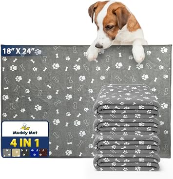 Muddy Mat Washable Pee Pads for Dogs, Super Absorbent Reusable Puppy Pads100% Waterproof Pee & Potty Training Pads for Pets, Non-Slip Dog Pads for Crates, Playpens and Floors - 4 Pack, Grey 18"x24"