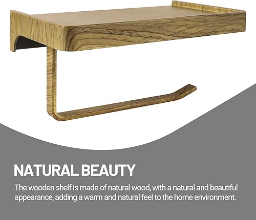 Miniatura 2 de KAFEEK Soporte de papel higiénico de grano de madera, soporte de rollo de papel higiénico inoxidable montado en la pared con estante para teléfono,