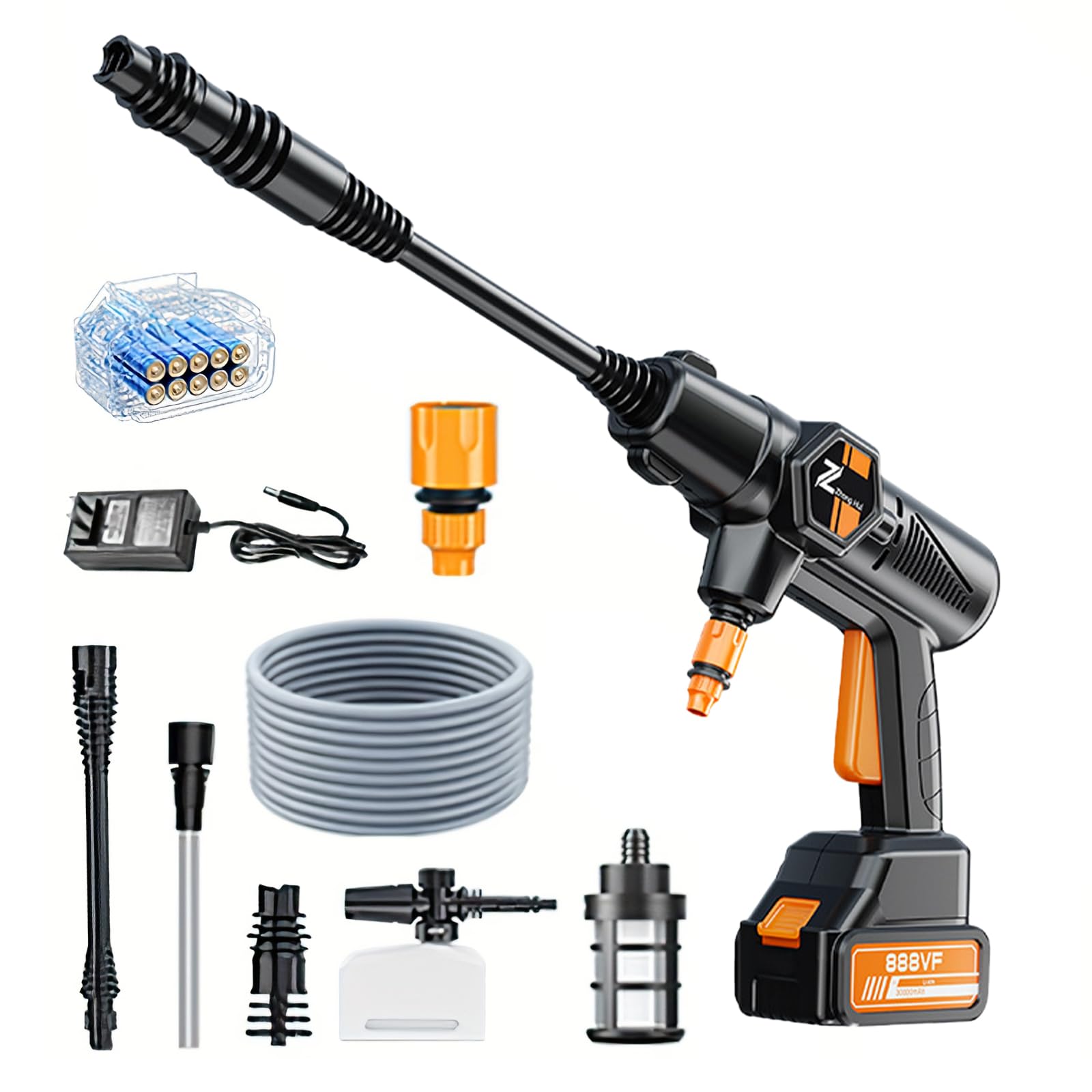 Limpiador de alta presión con batería, 48 V máx. 100 bar, limpiador de alta presión inalámbrico, con baterías de 30000 mAh, boquilla multifunción, para coche, jardín, limpieza de suelos, valla