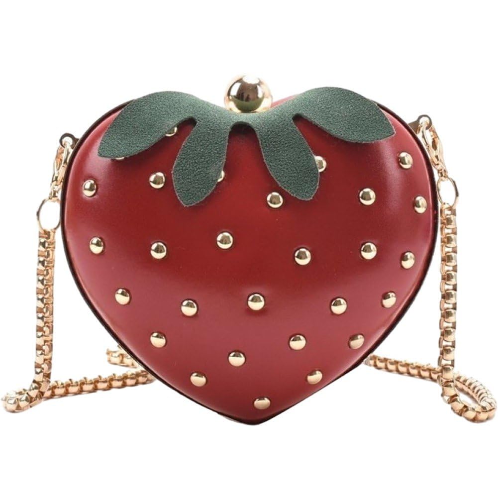 Fituenly Strawberry Purse Strawberry Bag Leather Chain Purse Fruit Shoulder Bag Strawberry Accessories Kawaii Purse for Girls Lady Women