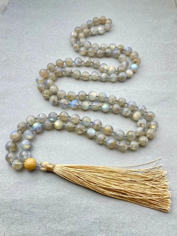 Natürliche AAA Labradorit Mala, Gebetskette, Tibetische Mala, 6mm geknotete Mala, Labradorit Halskette, 108 Perlen Labradorit Mala, Yoga, Mantra Mala