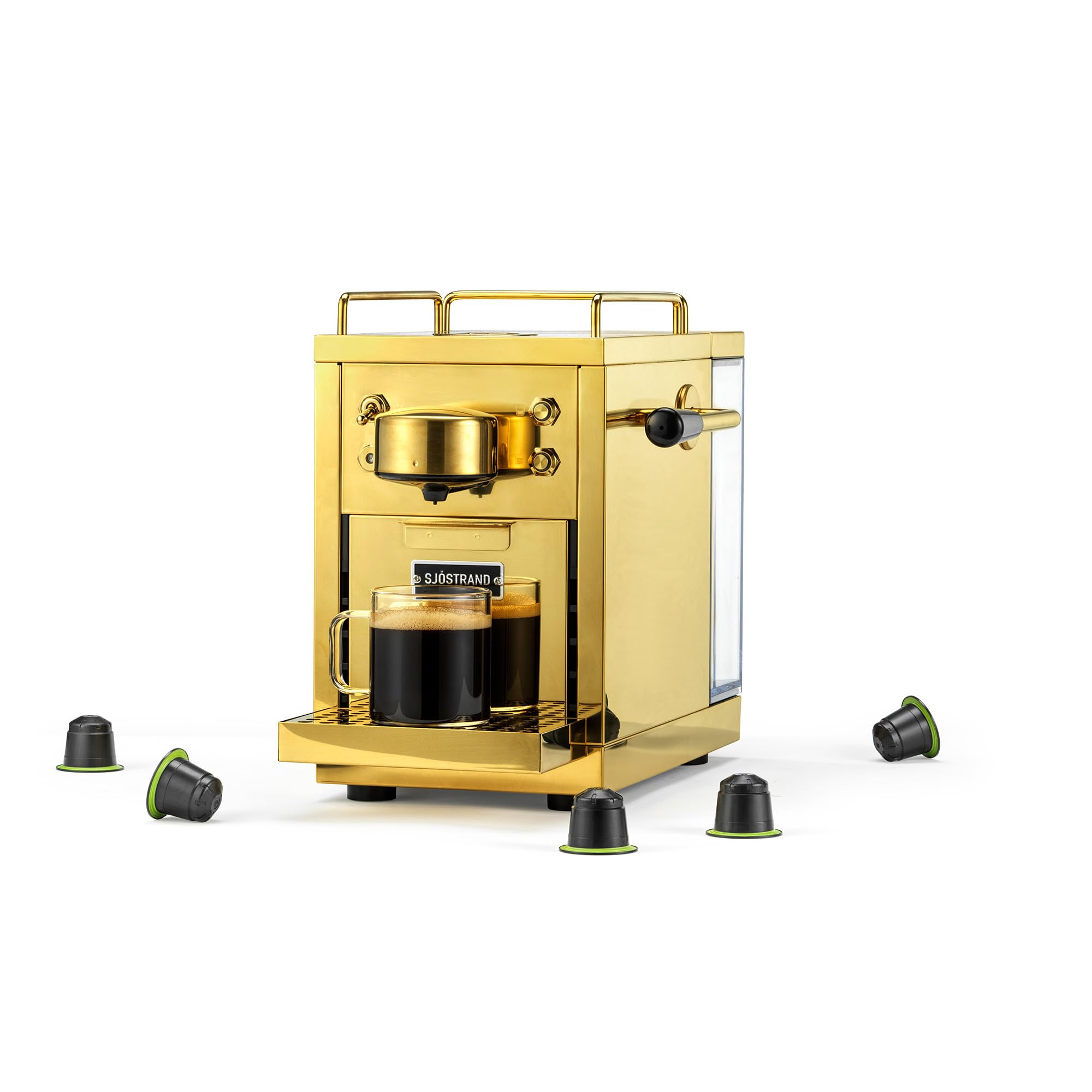 Sjostrand máquina de café en cápsulas, compatible con Nespresso, acero inoxidable, oro