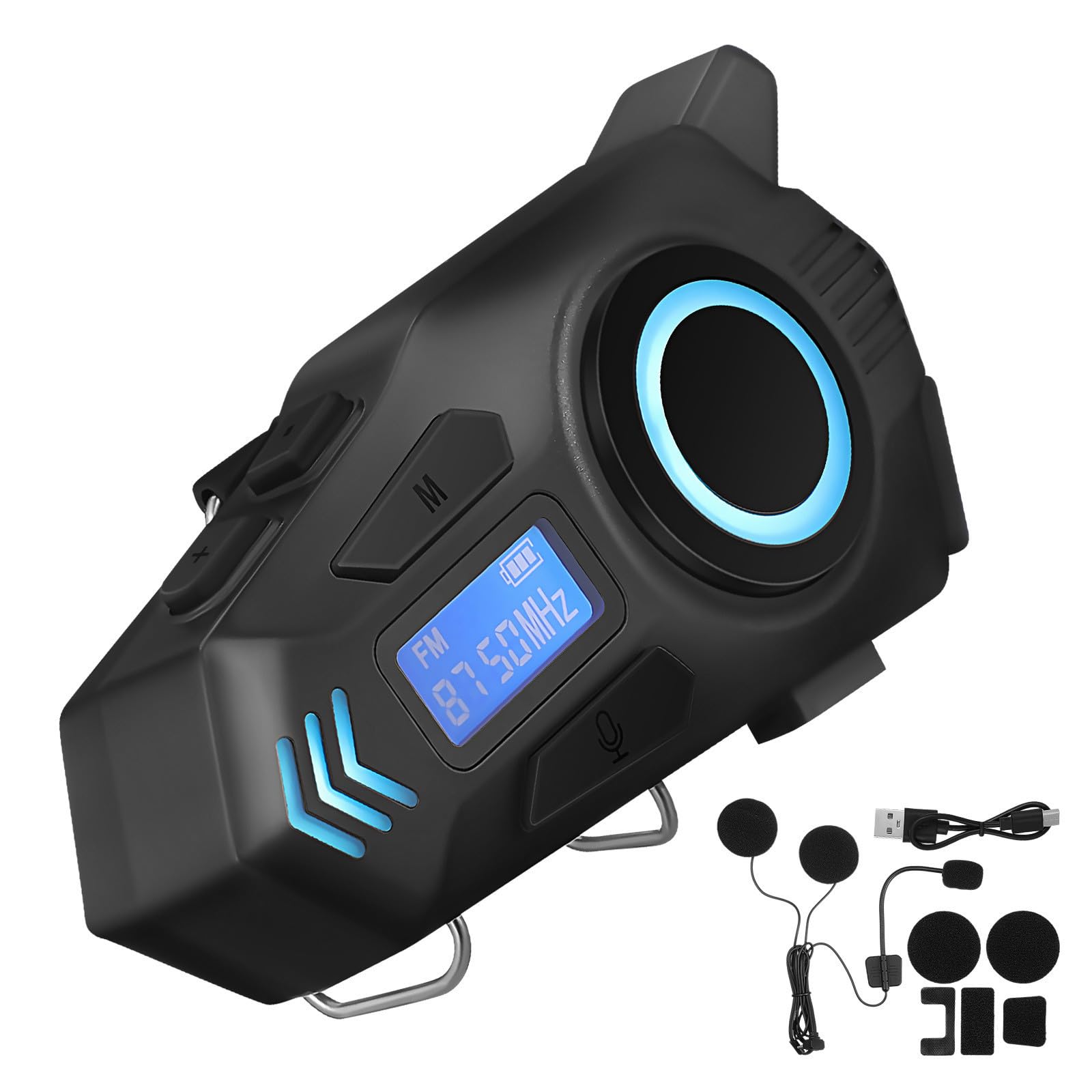SHINEOFI Auricolare senza Fili per Casco Moto K09, Connessione Wireless 6.0 con Microfono, Batteria 800mah, Ip65, Abs, Comfort Ergonomico per Lunghi Viaggi in Moto