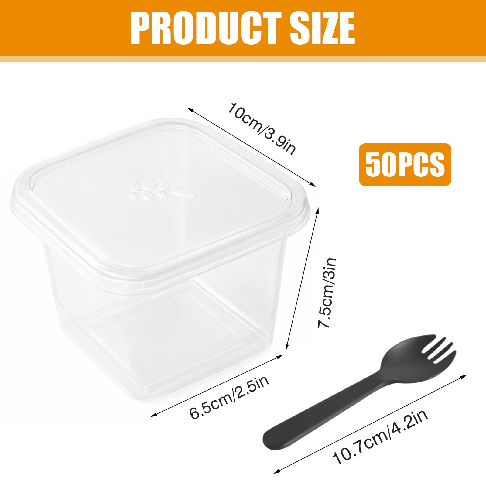 50 bicchieri da dessert in plastica con coperchio, 360 ml, rettangolari, in plastica, con cucchiai, ciotole da dessert, riutilizzabili, per tiramisù, dessert, mousse