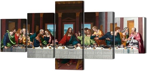 The Last Supper - Pintura sobre lienzo para pared de sala de estar, 5 piezas, arte de pared de la última cena, retro, vintage, de madera, moderno,