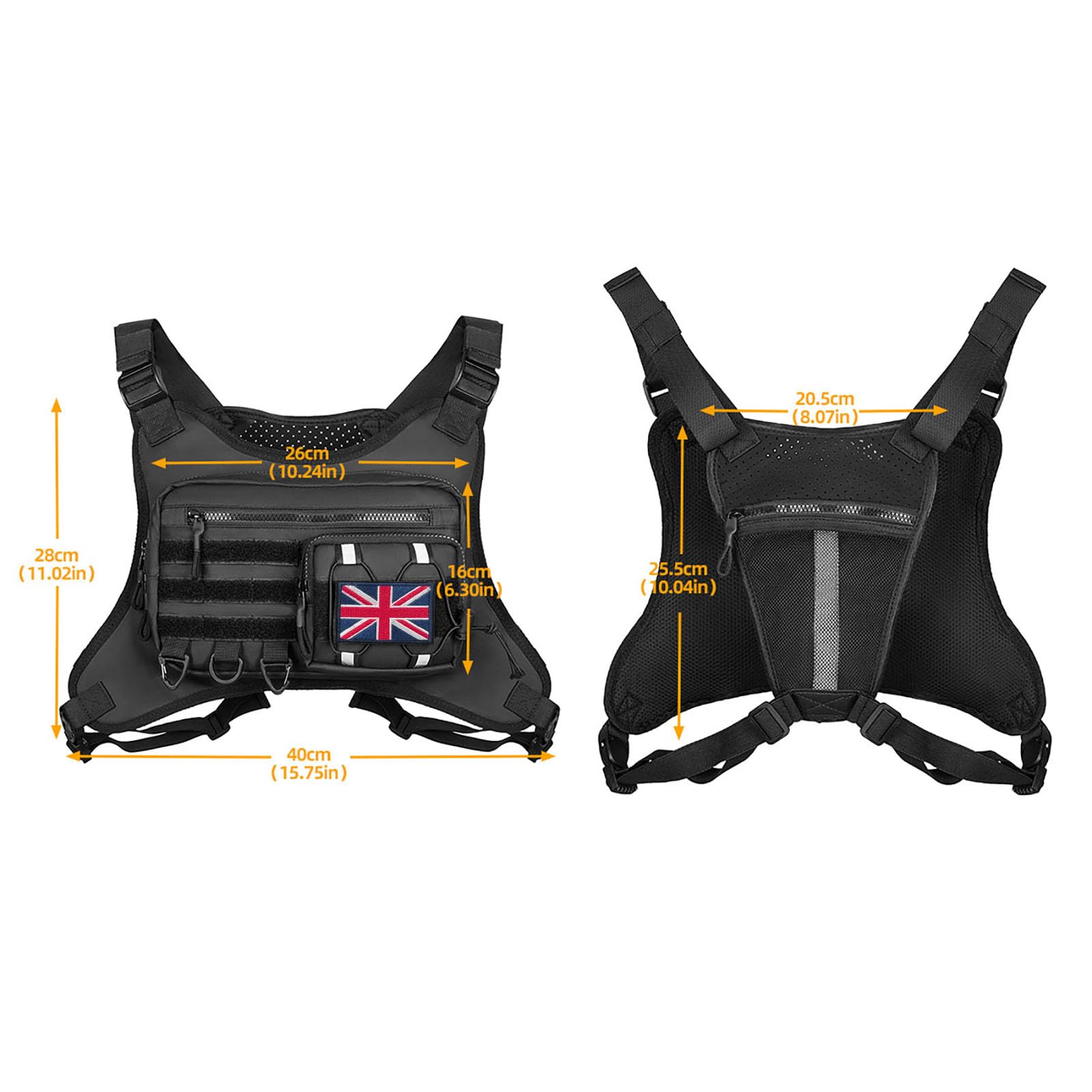 Sac de poitrine de course pour homme, en polyester 900D, imperméable, avec bretelles réglables et design réfléchissant, pour sports de plein air, cyclisme, randonnée