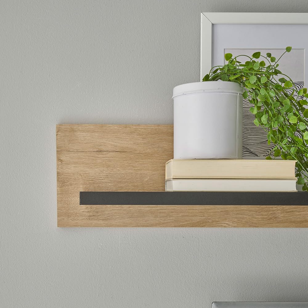 Lomadox Wohnwand Wohnzimmer-Set in Eiche mit schwarz 2-teilig, Landhausstil, 1 Lowboard & 1 Wandboard