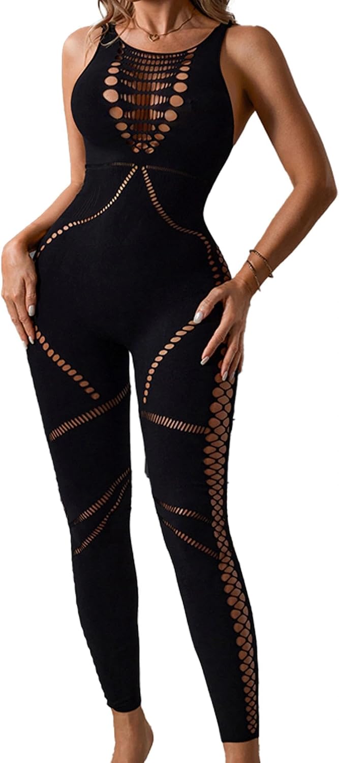 Mesh Jumpsuit for Women Club Outfits High Stretch Sheer Bodycon Romper Sleeveless Zebra Print Bodysuit Night Out
