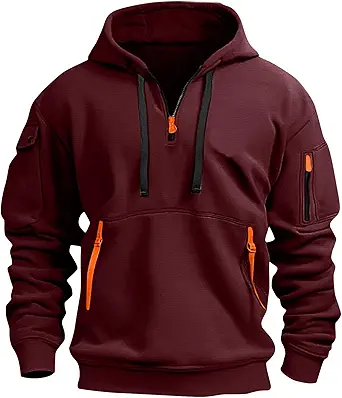 Fall Winter Quarter Zip Hoodie Men Pullover Tactical Sweatshirt Vintage Long Sleeve Casual Hoodies with Pockets