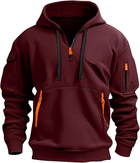 Fall Winter Quarter Zip Hoodie Men Pullover Tactical Sweatshirt Vintage Long Sleeve Casual Hoodies with Pockets