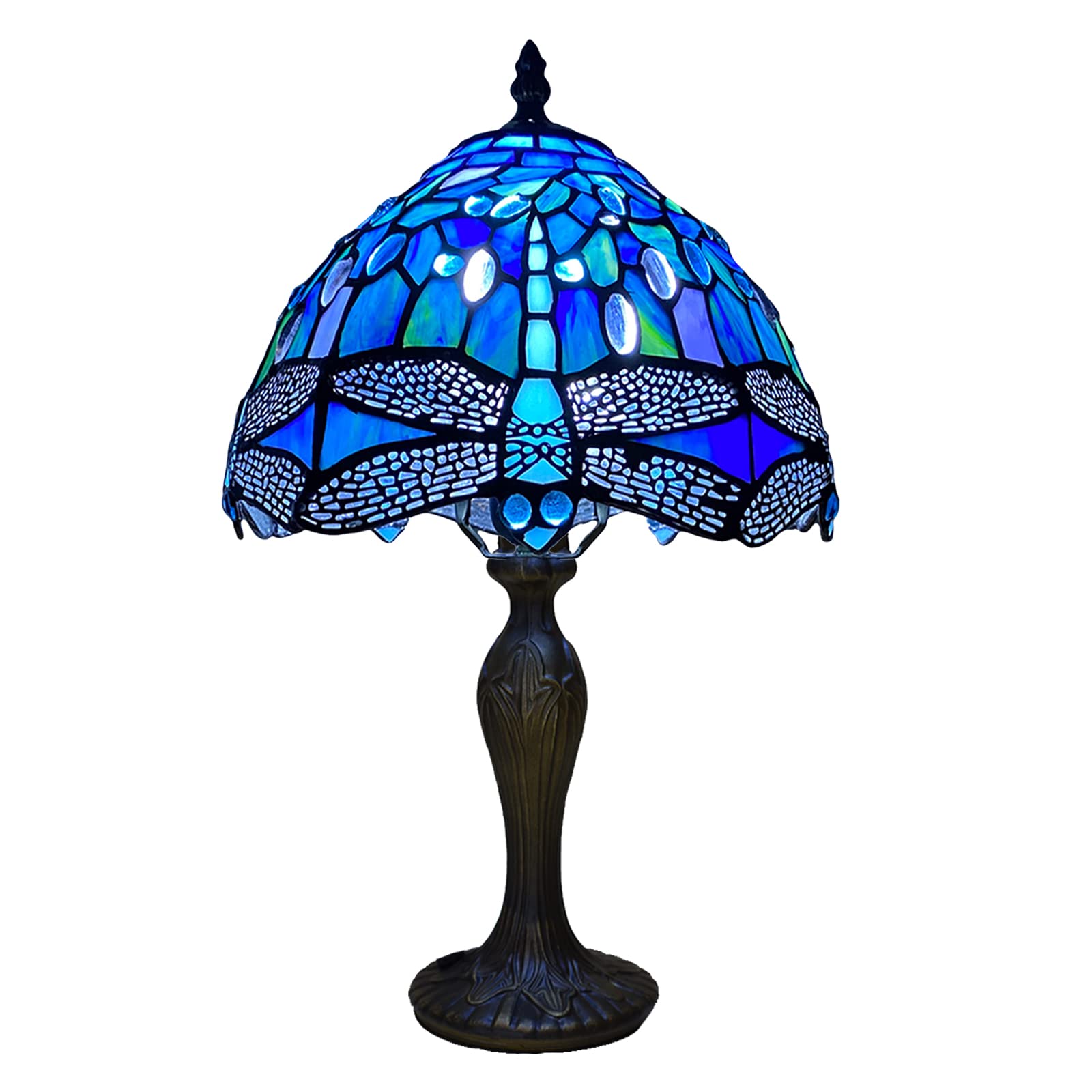 Auroh Tiffany Table Lamp Handcrafted Stained Glass Lampshade Stunning Quality Antique Design Base Table Lamps for Living Room Bedside Desk Bedroom Coffee Table (TFTL-1012)