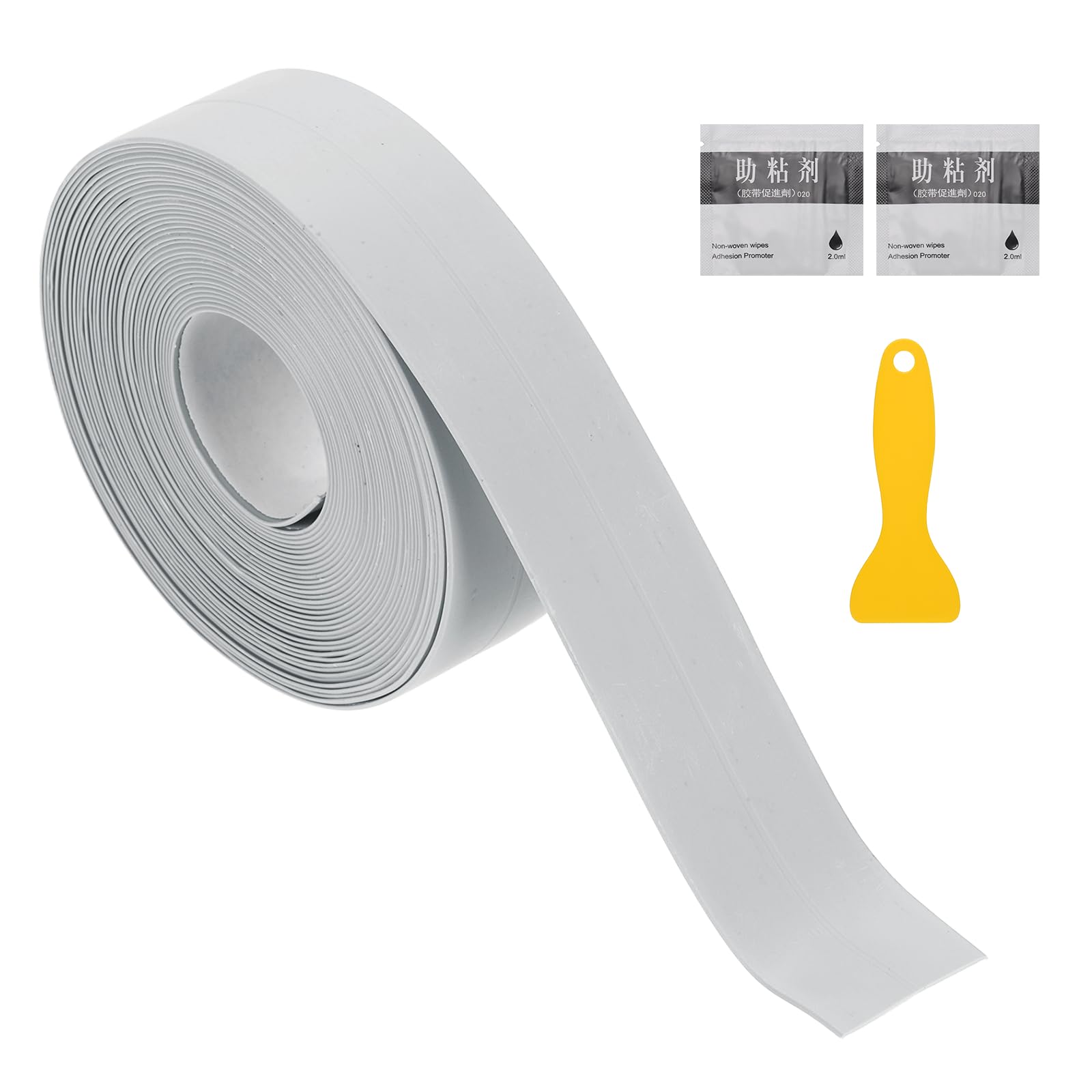 sourcing map Caulk Tape Waterproof, 0.8 In x 16.4 ft / 21mm x 5M Self-Adhesive Sealant Sealing Strip Caulking Sealant Tape PVC with Tool for Kitchen Sink Toilet Bathroom Bathtub Floor, Gray