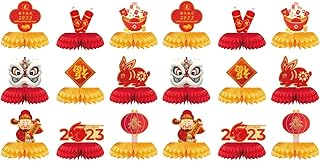 PRETYZOOM 18pcs Chinese New Year Decoration Chinese New Year Centerpiece Spring Festival Honeycomb Centerpiece for Table Spring Festival Supplies - Red