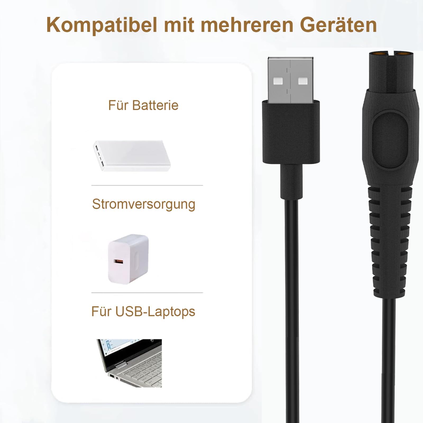 Cavo Di Ricarica USB 5V Per Rasoi Philips - Compatibile Con QP2724, 2824, 4530, 4631, 2720 - Nero