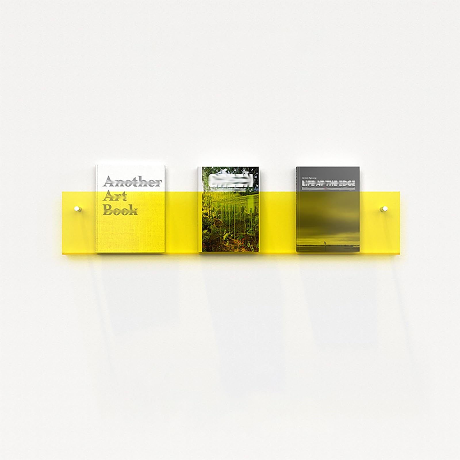 Étagère à journaux en acrylique jaune : optimisez vos vinyles au mur