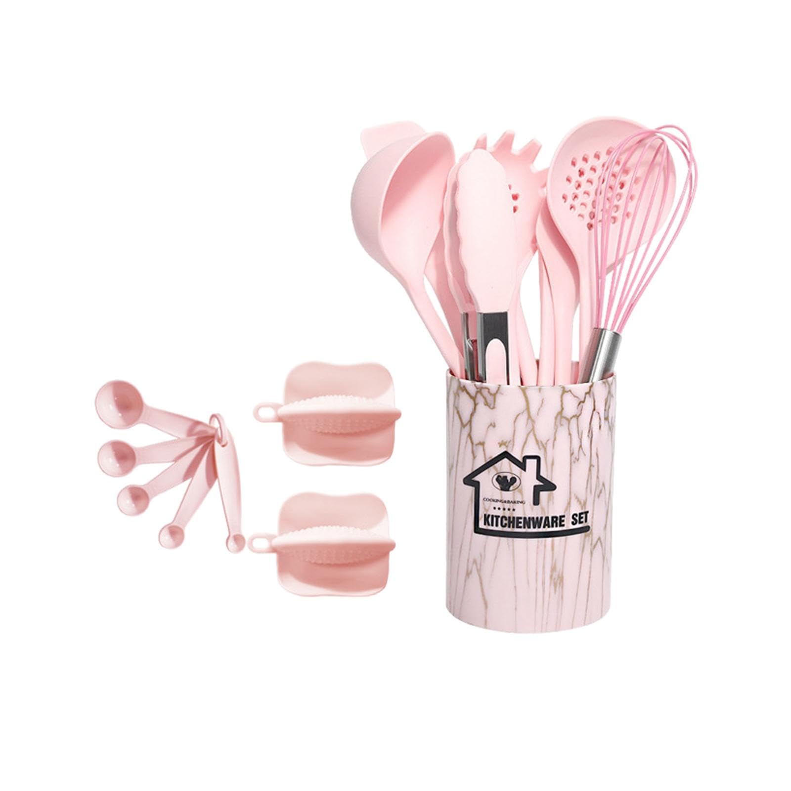 Juego de 2 utensilios de cocina de silicona antiadherentes para profesionales, principiantes, color rosa