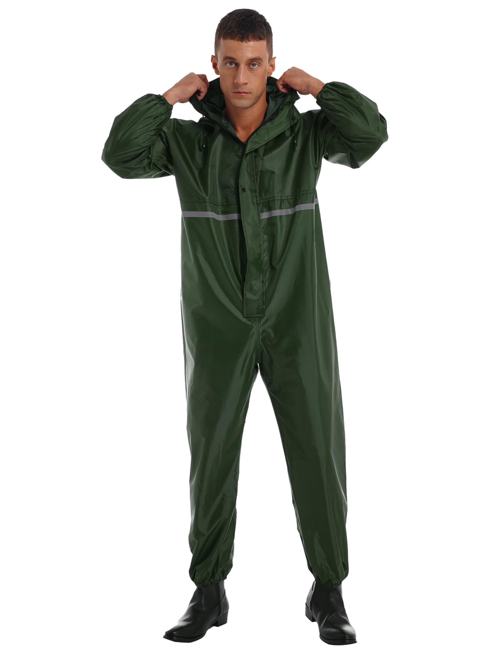 Jugaoge Unisex Motorrad Regenanzug für Damen und Herren Outdoor Einteiler Wasserdichter Overall Jumpsuit mit reflektierenden Streifen Arbeitsoveralls
