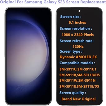 6.1 Original AMOLED Galaxy S23 Screen Replacement for Samsung Galaxy S23 5G S911U S911U1 Display Touch Screen Digitizer Assembly