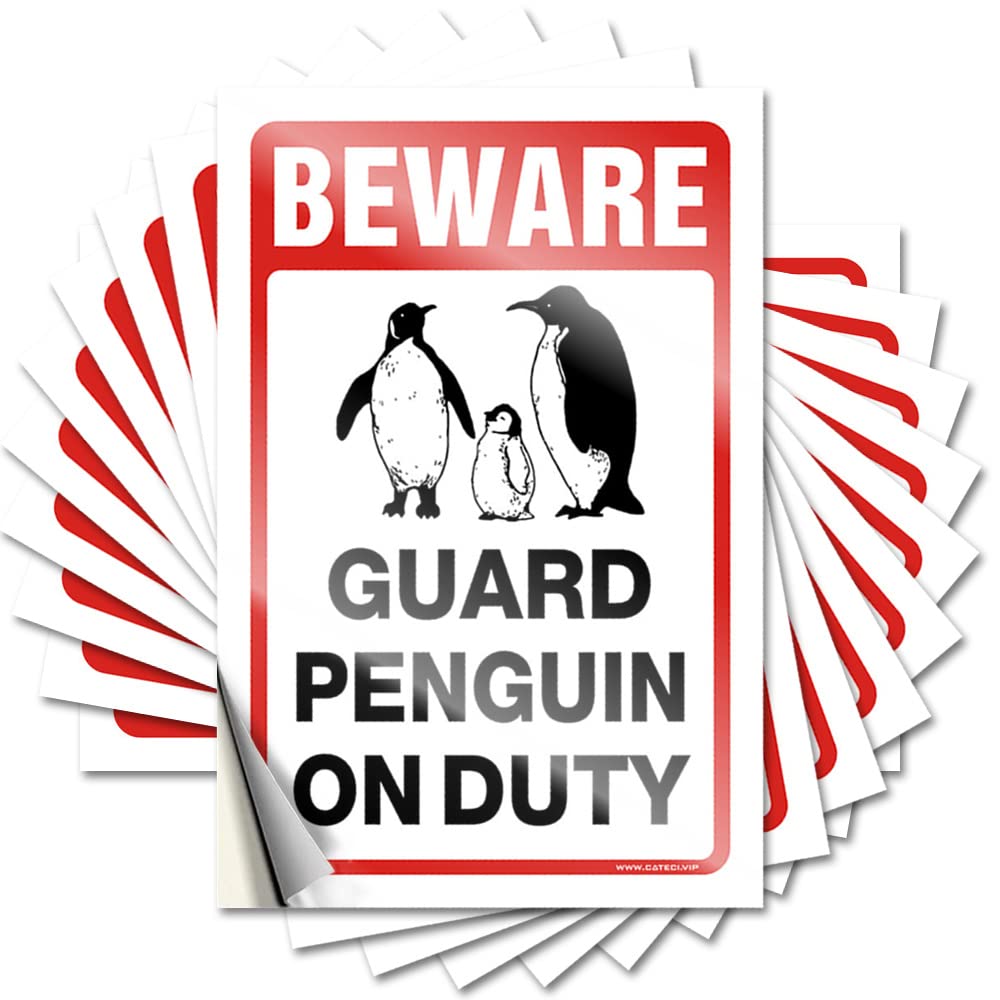 Basement Decor Essentials Decal - Beware! Guard Penguin On Duty Fuzzy Durable Sticker Easy Apply for Car Decor(6X9CM)
