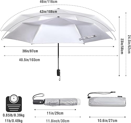 Miniatura 2 de G4Free Sombrilla de viaje grande con protección UV UPF 50+, 4246 pulgadas, apertura y cierre automático, resistente al viento, bloqueo solar