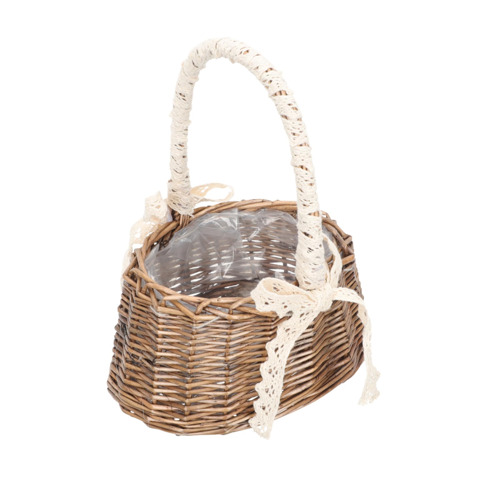 Hand Woven Flower Storage Basket Multi Functional Woven Decorative Basket with Lace for Fresh and Artificial Flowers Rustic Home Decor