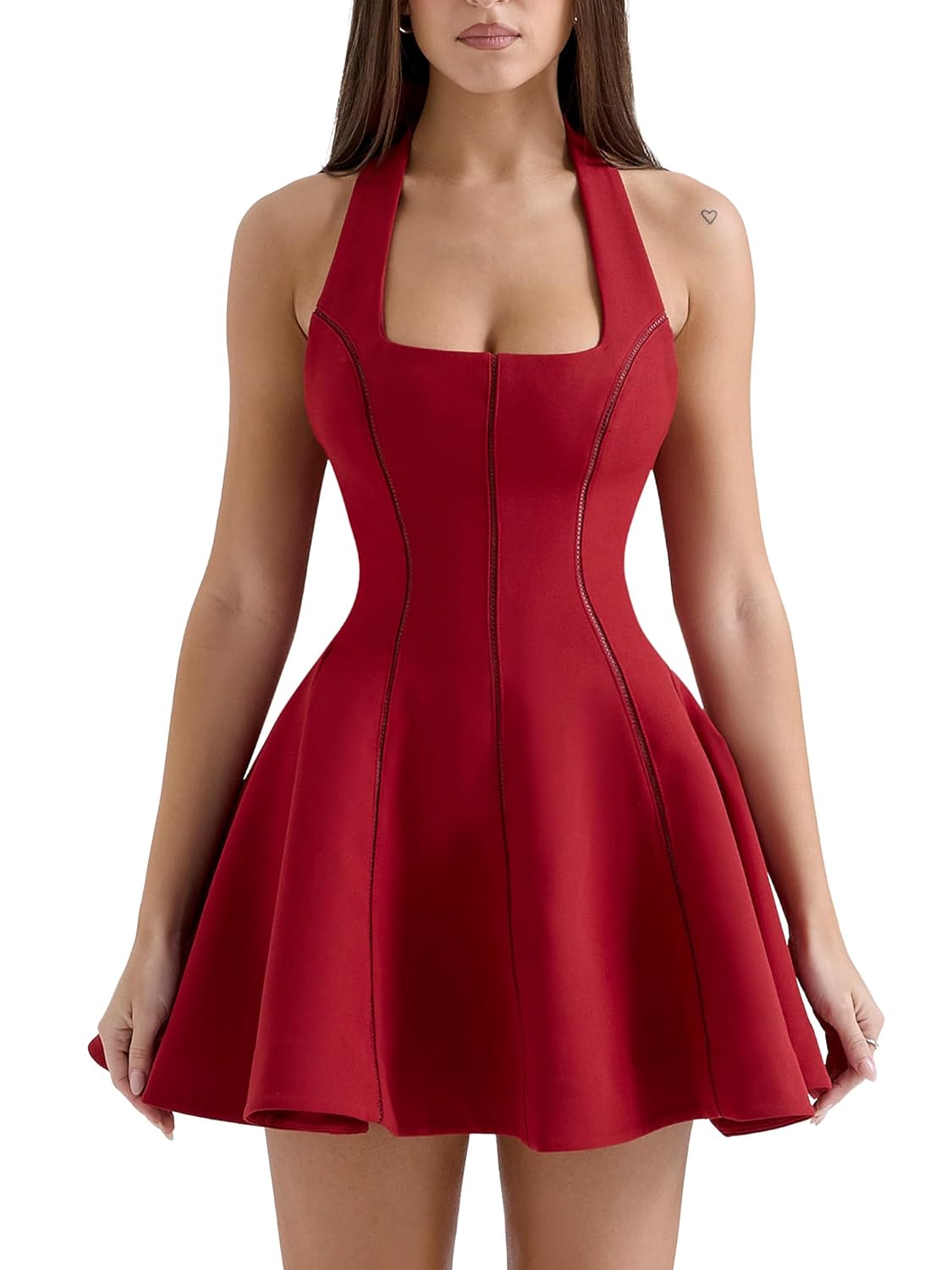 BORIFLORS Womens Sexy Halter Backless Corset Mini Dress Elegant Square Neck Club Party Short Dresses