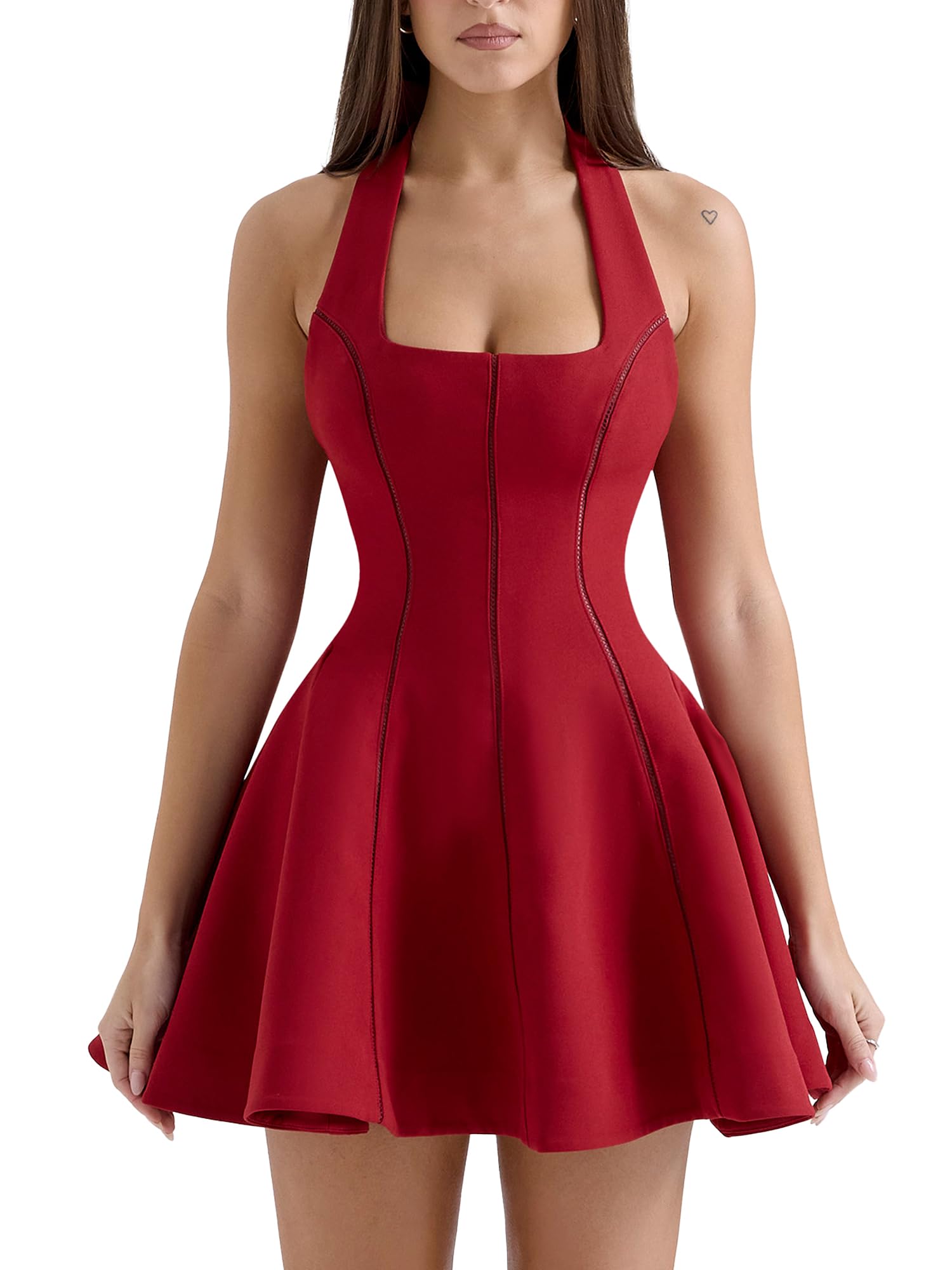 BORIFLORS Womens Sexy Halter Backless Corset Mini Dress Elegant Square Neck Club Party Short Dresses