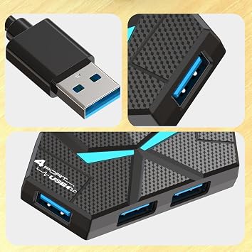 USB 3.0 Hub, 4-Port USB Hub, USB Splitter, USB Extender with Power Port for Laptop, PC, Xbox, Gamepad,Flash Drive, HDD, Console, Printer, Camera,Keyborad, Mouse,USB Fan (USB A)