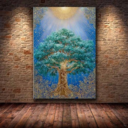 Tableau decoration murale arbre vert et or 40x60cm avec finition encadrée - 4