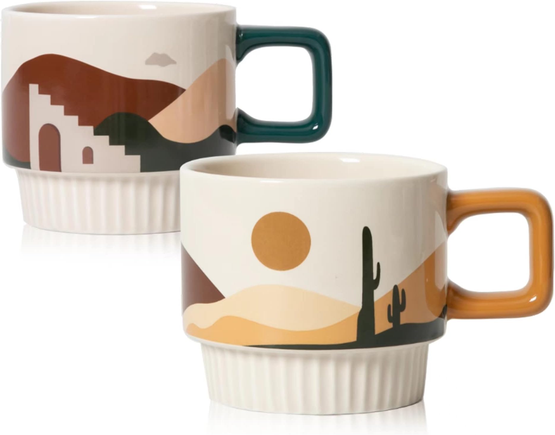 M&M BEAR Hand-Painted Ceramic Coffee Mug Set of 2 , Novelty Cappuccino Cups , Stackable Espresso Cups and Mug