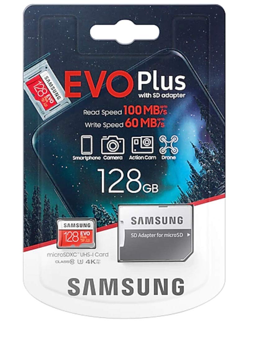 Samsung 128 GB MicroSDXC EVO Plus Memory Card w/Adapter for cameras, laptops, and desktop