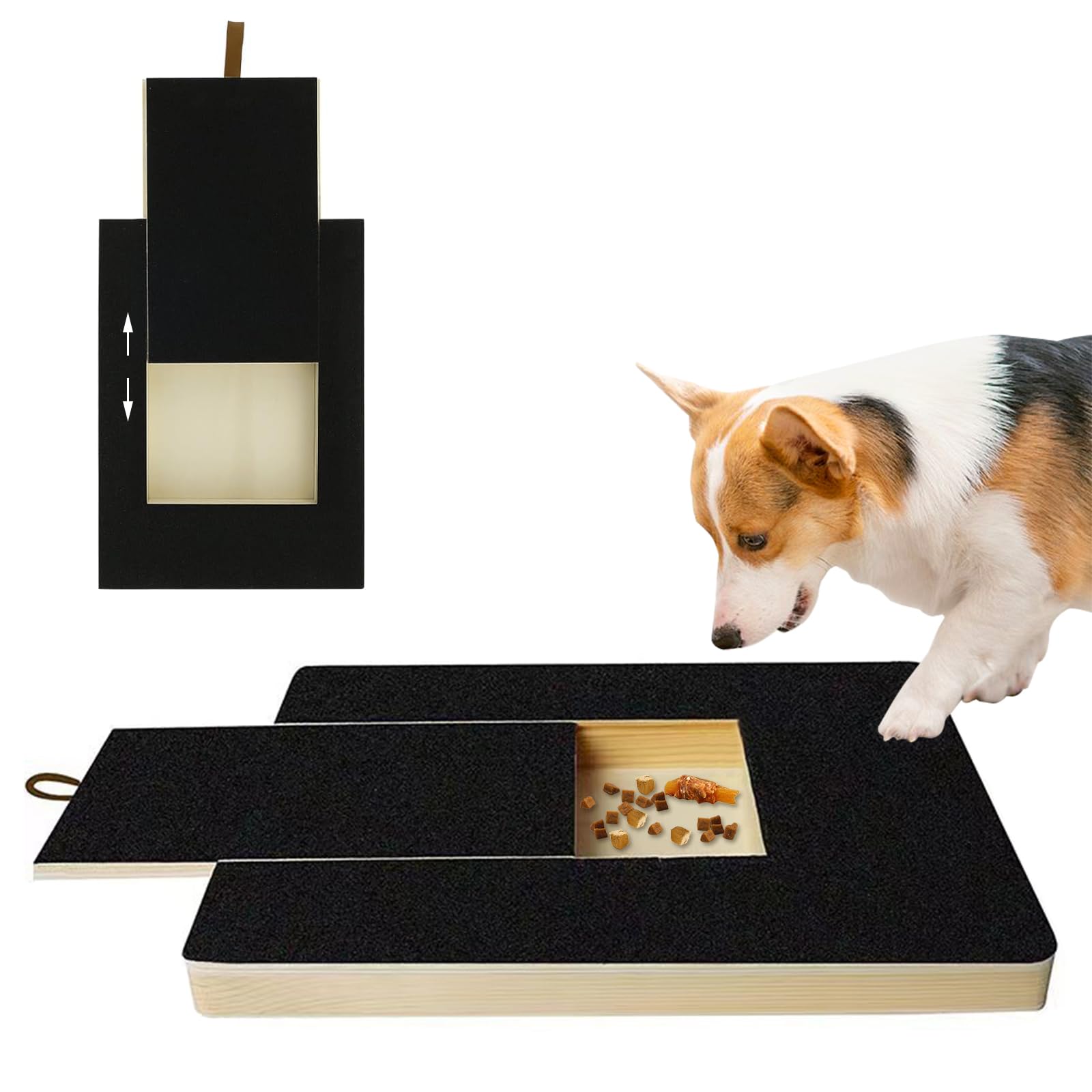 Shudyear Lima de madera para rascar uñas de perro, tablero de lima de uñas de perro con caja de aperitivos integrada, almohadilla de molienda de uñas para cachorros, resistente para el cuidado de uñas