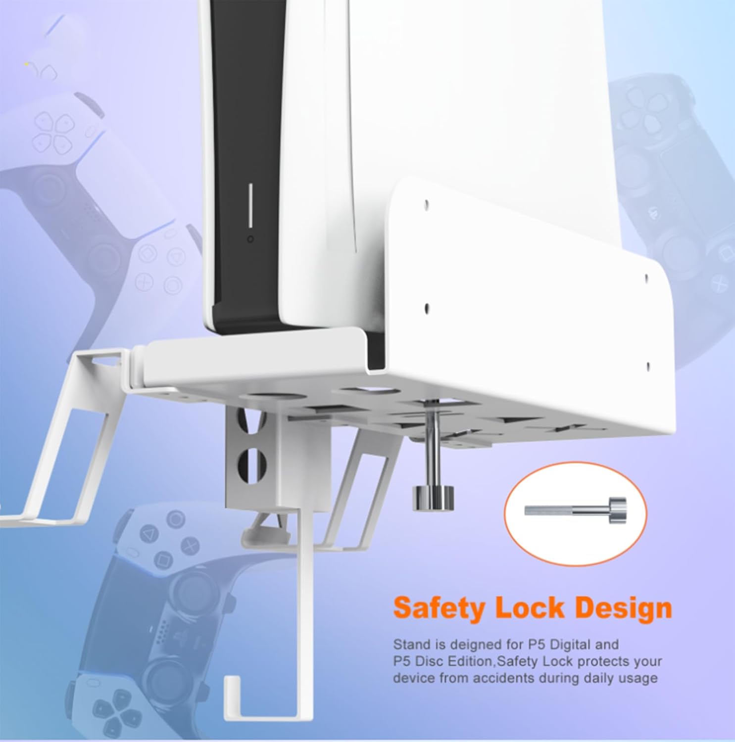 Wall Bracket for PS5 PlayStation 5 (Disc and Digital Edition) with Controller Holder & Headphone Hanger, PS5 Slim Wall Mount Kit with Vent PS5 Slim Accessories (Black)