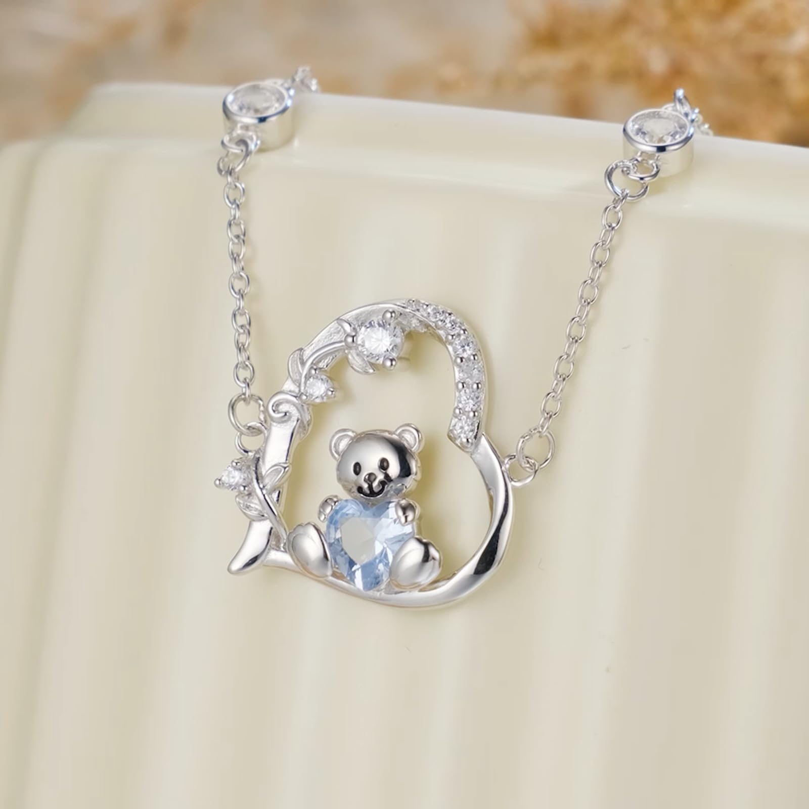 PELOVNY Braccialetto con orsetto/mucca delle Highland in argento Sterling 925, con pietra portafortuna a forma di orso/mucca, regalo per Natale, compleanno, per donne, mamma, figlia, moglie