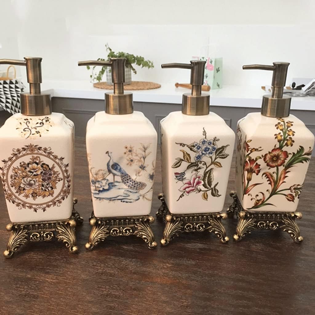 soap Dispenser,Bathroom Accessories, European Luxury Ceramic Liquid Soap Dispensers Soaps Pumps Hand Sanitizer Bottle Bath Accessories Soaps Pump Dispensers, 350ml/11.8oz (Color : B)