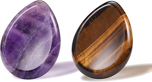 Jovivi Paquete de 2 piedras de preocupación para el pulgar para la ansiedad amatista ojo de tigre piedras preciosas de reiki cristales curativos