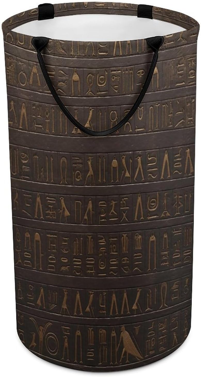 Ancient Egyptian Hieroglyph Laundry Basket 86L Laundry Hamper | Collapsible Clothes Hamper with Reinforced Handles Waterproof Tall Foldable Dirty Clothes Basket for Hotel, Home, Closet