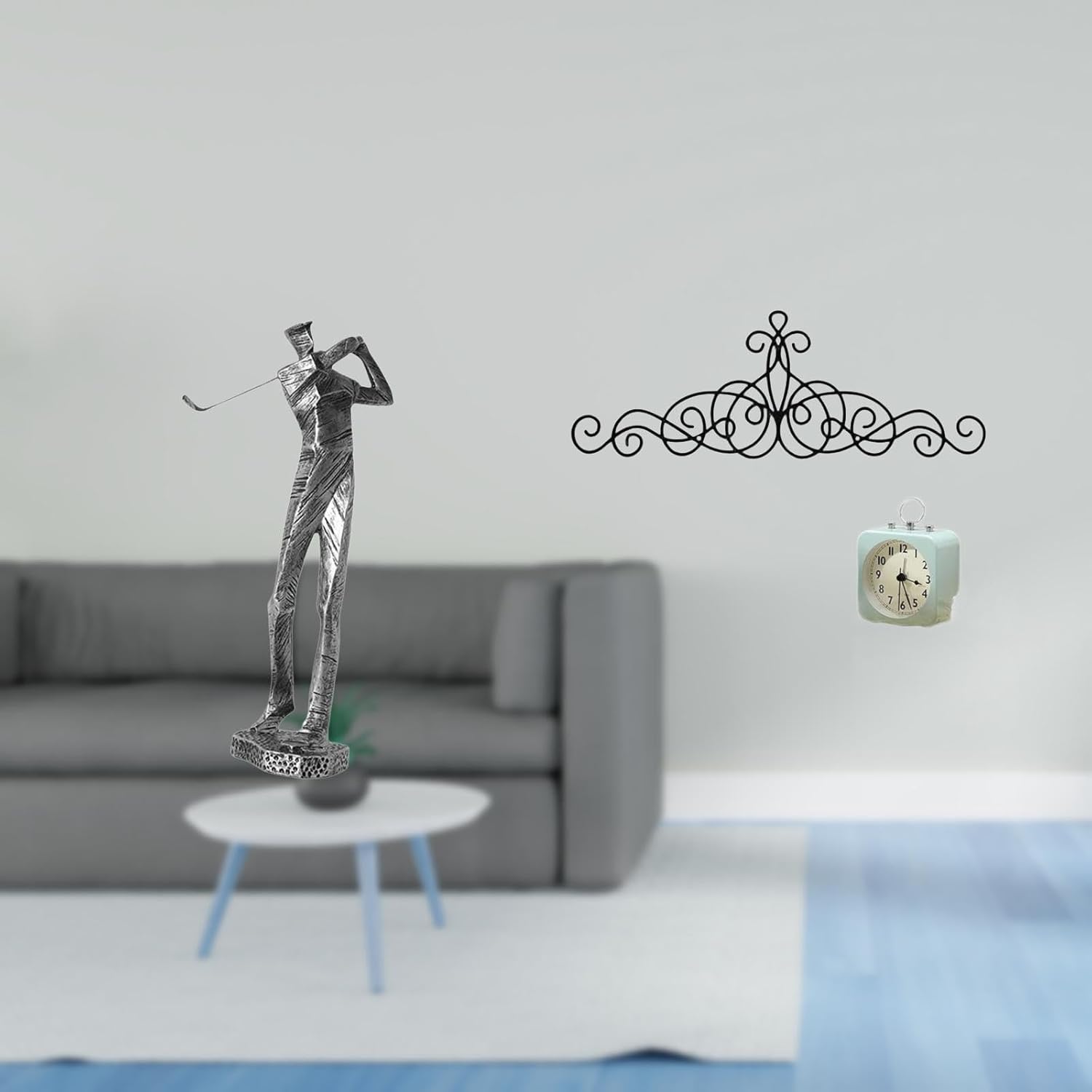 Golfing Resin Figurine Modern Golfer Sculpture for Golf Lover Shelf Club Farmhouse Scroll Metal Wall Art Decor Plaque Floral Patio Indoor Outdoor Porc