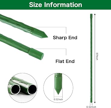 FEED GARDEN Garden Stakes 57 Inch 25 Pack,Sturdy Plant Metal Sticks Support,Plastic Coated Plant Stakes,Tomato Stakes,Beans,Trees