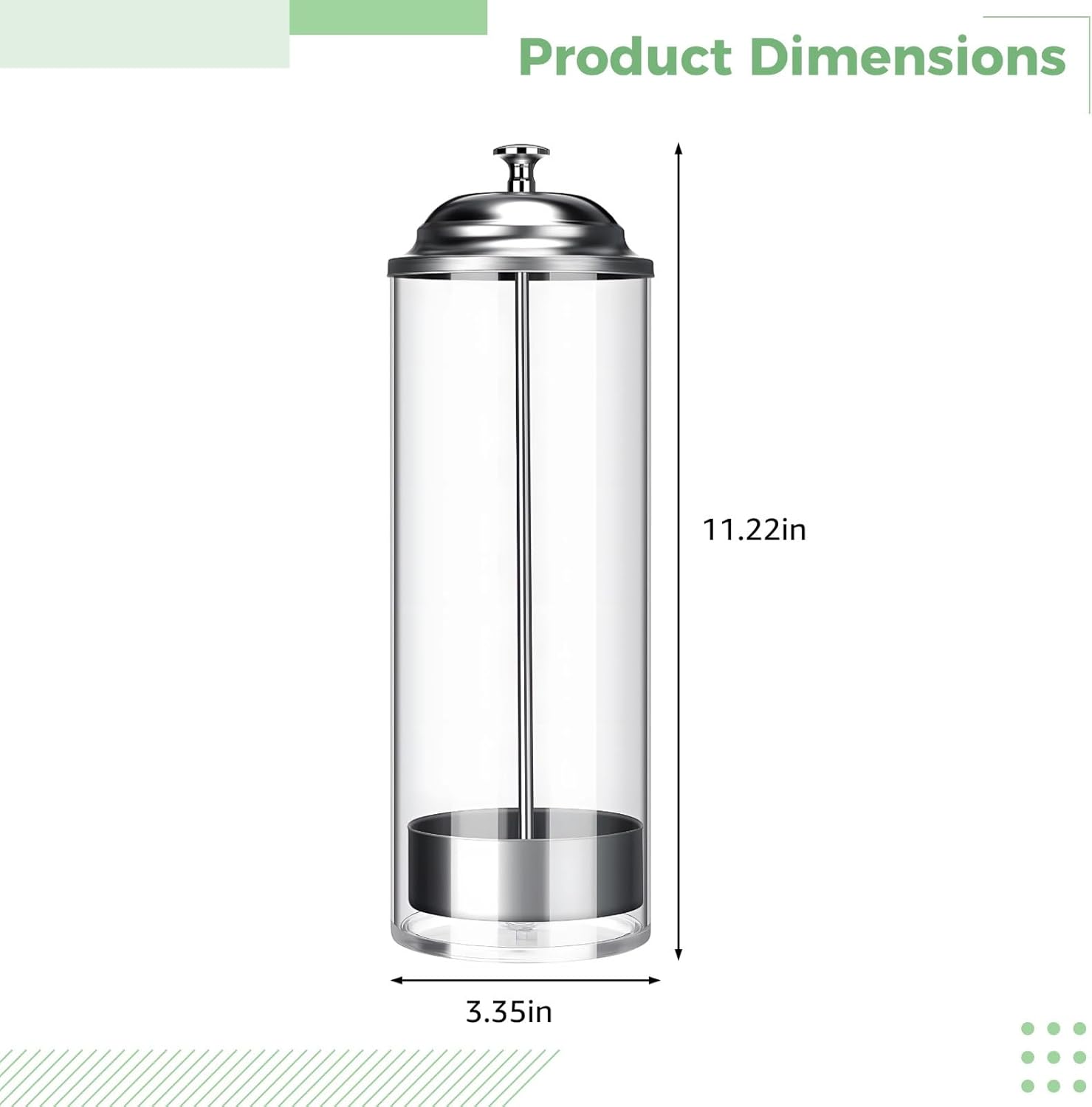 Stylish Glass Straw Dispenser With Metal Lid - 11.2X3.5X3.3 Organizer For Kitchen, Bar, And Restaurant