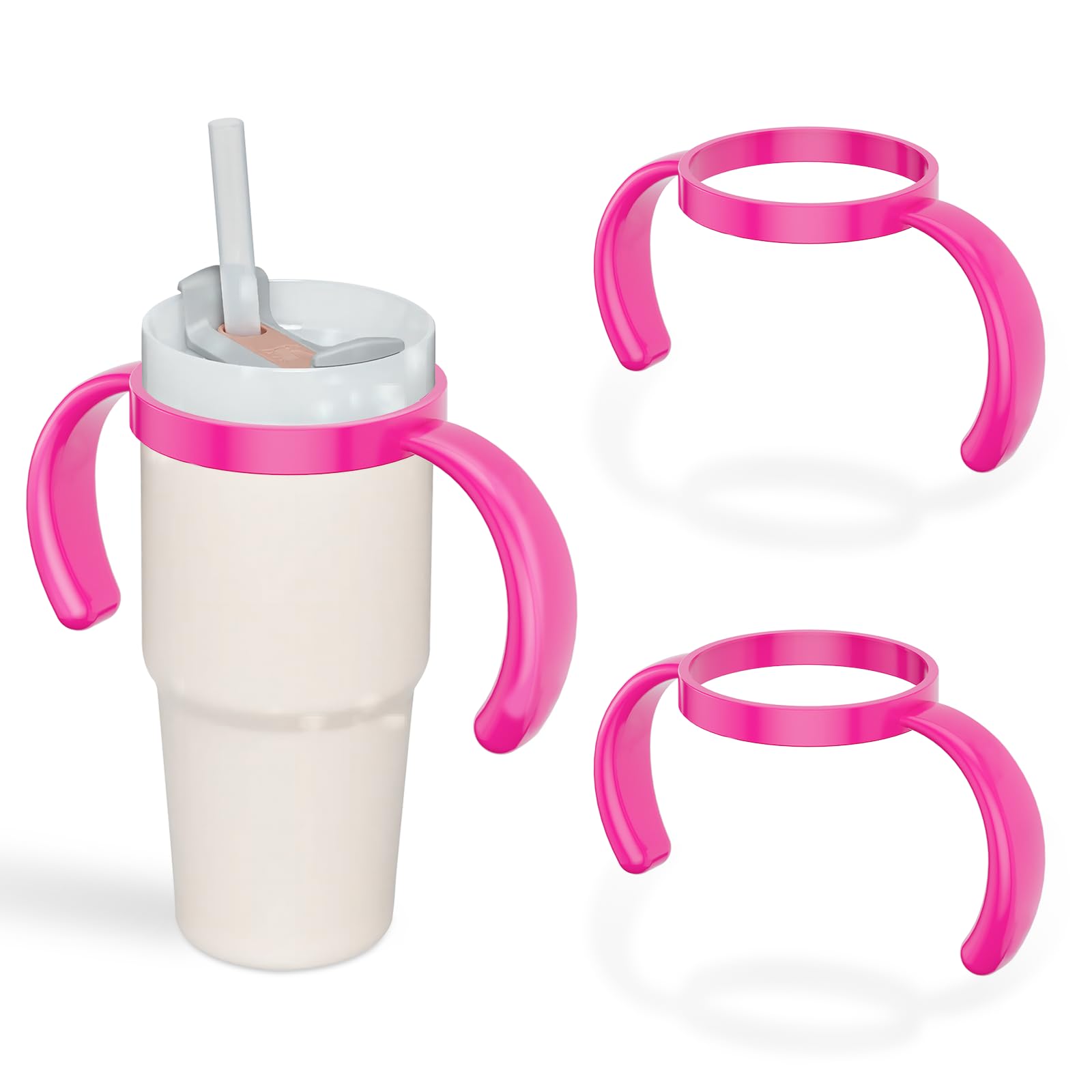 Tumbler Handle for Stanley 14oz Quencher H2.0 Flowstate Tumbler, Pack of 2 Tumbler Handles,Anti Slip, Car Cup Holder Friendly, Improved Grip, Reduced Spills (Hot Pink), Small