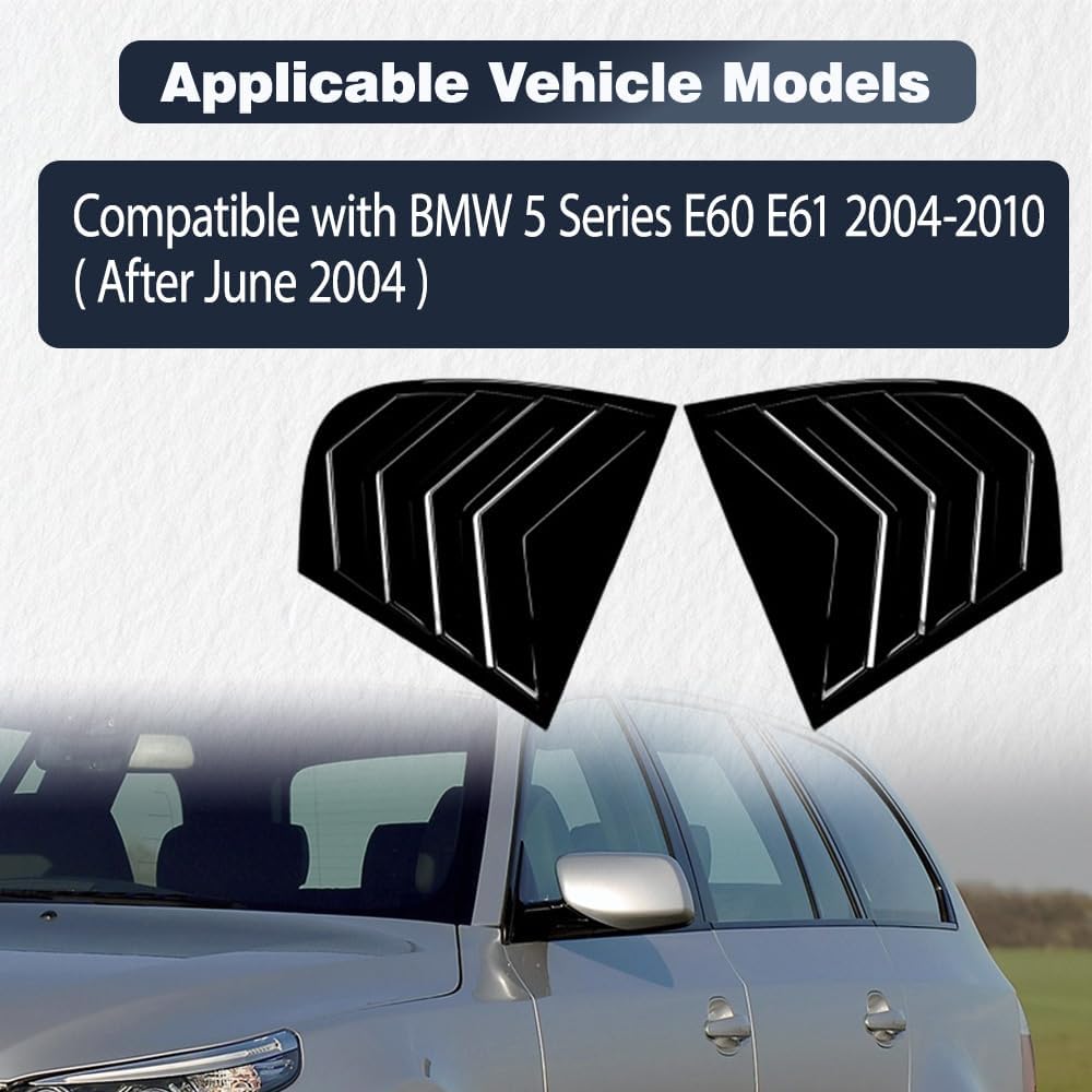 MACHSWON Rear Side Window Louvers, Car Rear Louver Covers Compatible with BMW 5 Series E60 E61 2004-2010 (After June 2004), Glossy Black, 2 pcs