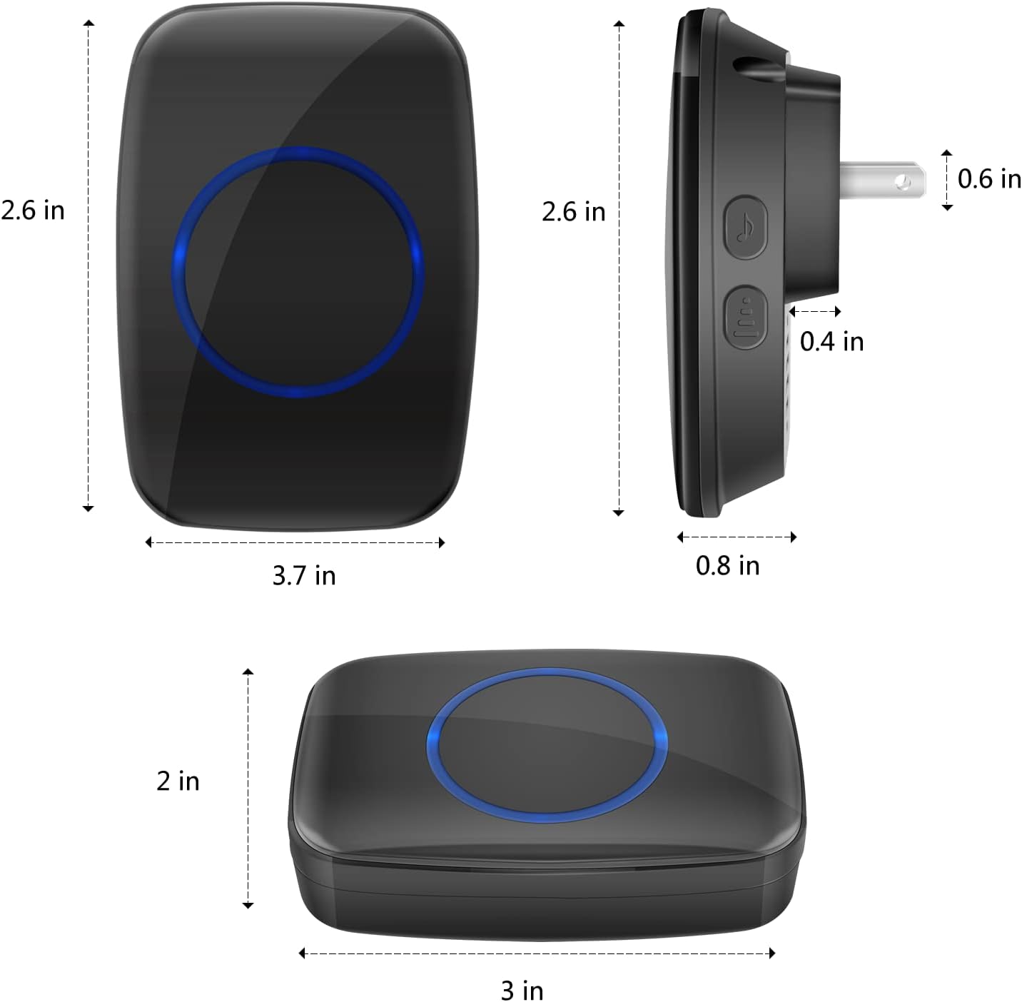 Wireless doorbell, waterproof doorbell kit, working range of 500 feet, volume adjustable, 50 chimes (1to2black)