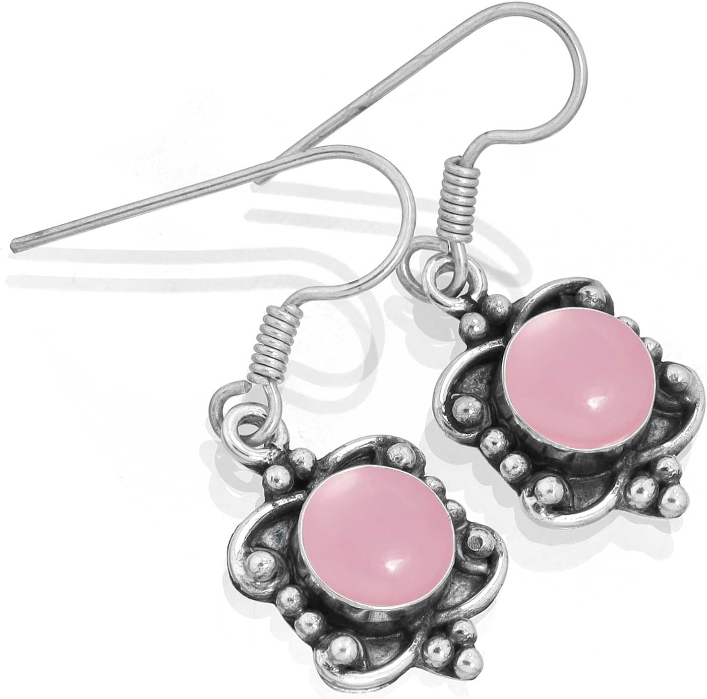 Boho Handmade Jewelry Natural Gemstone Garnet, Moonstone, Carnelian, Rose Quartz Round 925 Sterling Silver Plated Drop Dangle Earring For Women