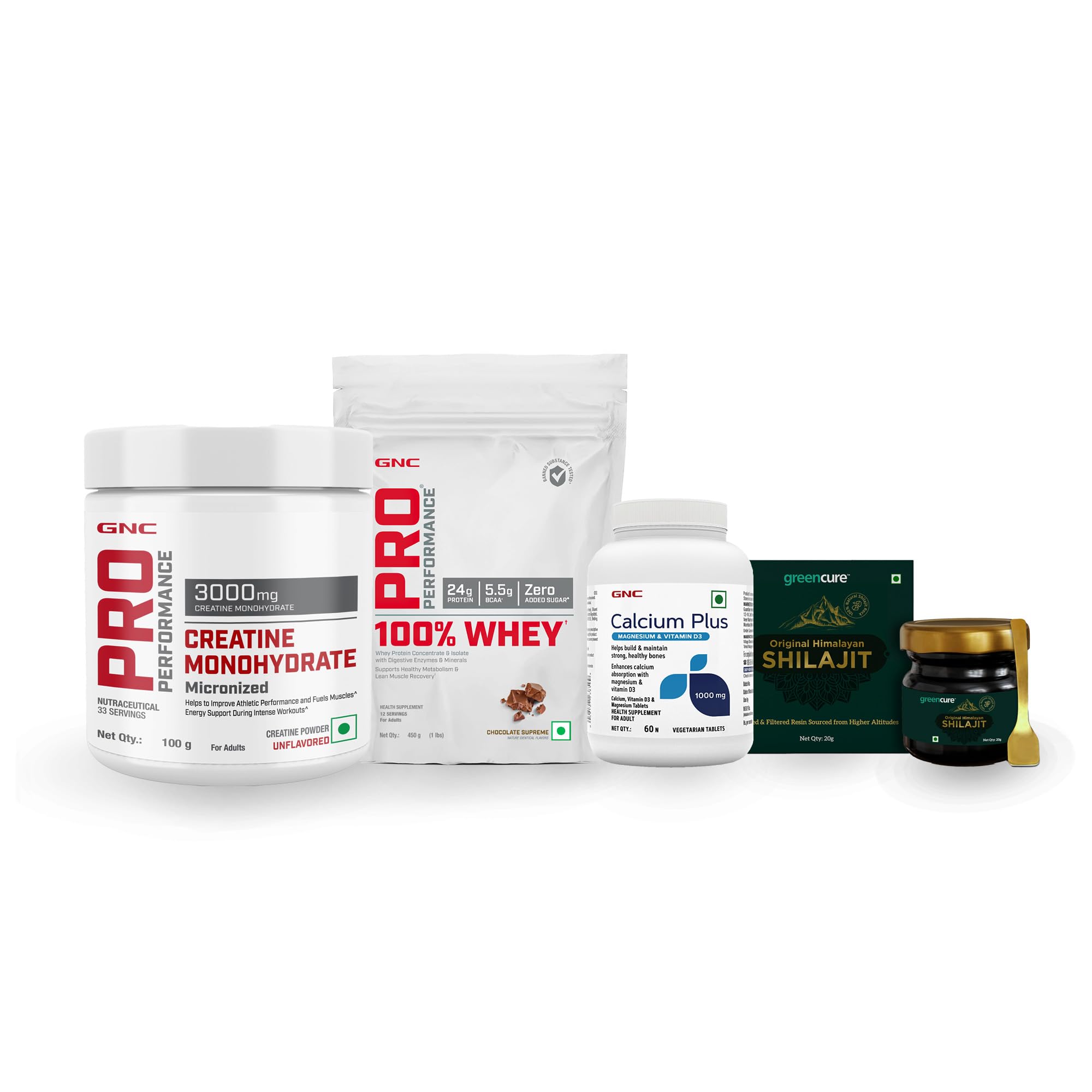 GNC Fitness Bundle With 450gm 100% Whey Protein Chocolate Supreme With Pure Micronised Creatine 100gm Unflavoured, Calcium Plus 60 Tablets & Trubit Shilajit 10gm | For Muscle Growth| Muscle Recovery| Stamina| Healthy Bones (B0D9S529LR) Amazon Price History, Amazon Price Tracker