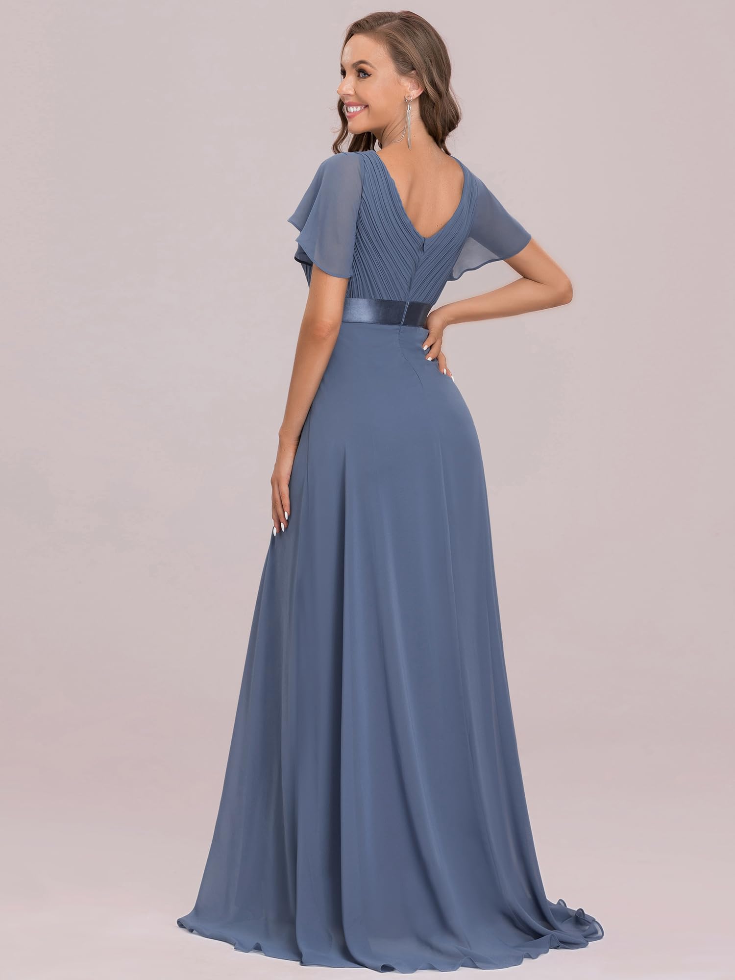 Ever-Pretty Vestiti da Cerimonia da Donna Alta Elasticità Scollo a V Linea ad A con Spacco Stile Impero 09890