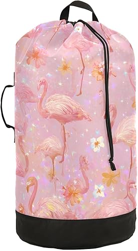 Vista 210 de Mochila de lavandería con correas ajustables para el hombro, bolsa de lavandería sucia para viajes, campamento, universidad, resistente, Rosa floral