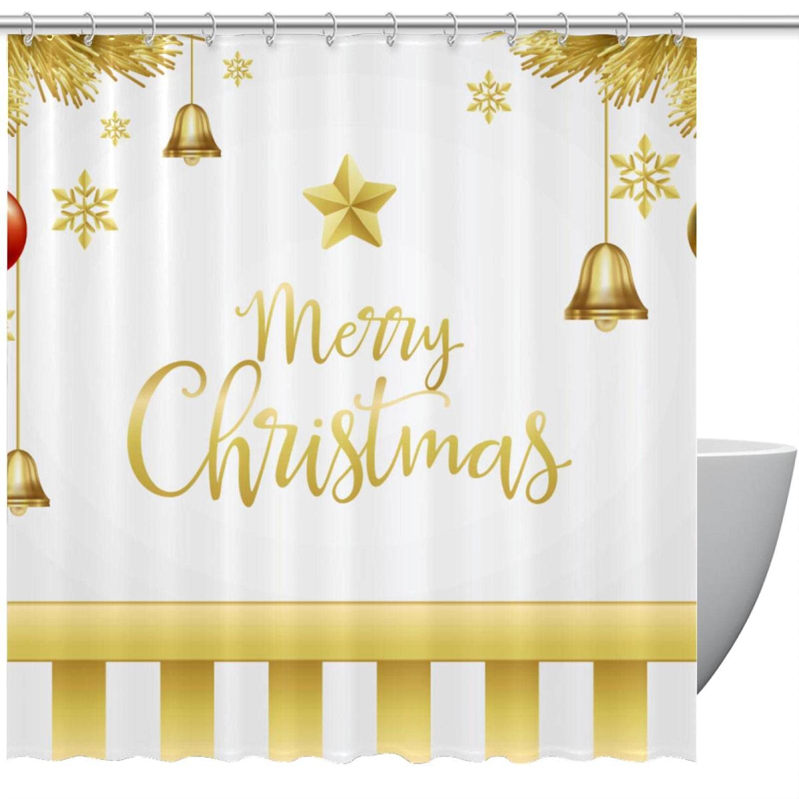 Rideau de douche de Noël Doré 183 cm en textile élégant et durable