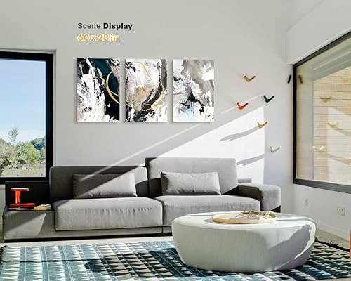 Miniatura 3 de GIFTTWART Lienzo abstracto grande para pared, impresiones de graffiti negro, blanco y dorado para decoración moderna de sala de estar, dormitorio,